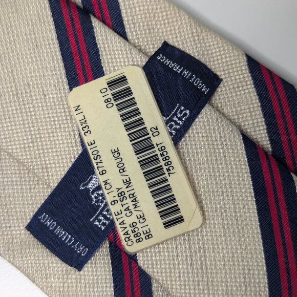 Hermes 8856 Gatsby RARE Authentic Linen Silk Stripe Tie - Picture 3 of 7